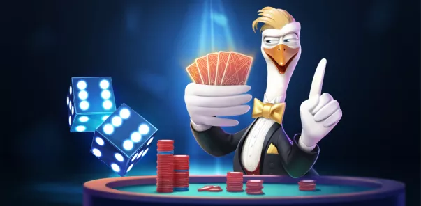 Husa hraje poker u stolu